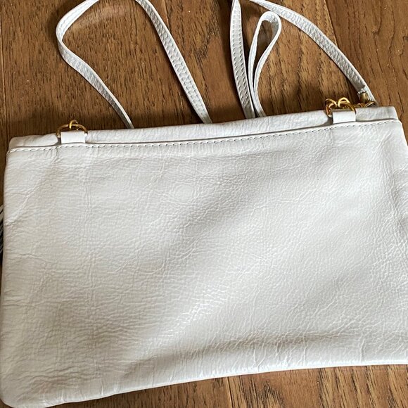 Petit sac en cuir gris pâle/taupe avec bandoulière et dragonne - Picture 3 of 5